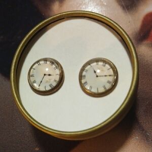 Vintage-Inspired Gold and Cream Clock Earrings